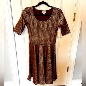 Nicole Dress Lularoe - Brown with Gold Stripes - Size M